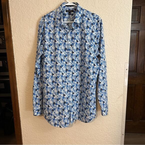 Banana Republic Slim Non-Iron  Blue Floral Cotton Men's Long Sleeve Shirt Large‎ - Picture 4 of 10